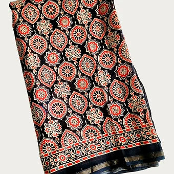 Ajrakh Block Printed Saree