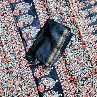Ajrakh Block Printed Saree