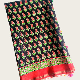 Ajrakh Block Printed Saree