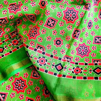 Ajrakh Block Printed Saree