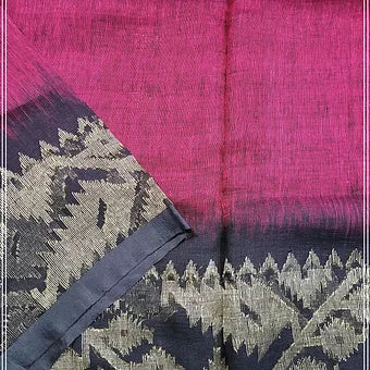 Linen Ikkat korat Jamdhani Saree