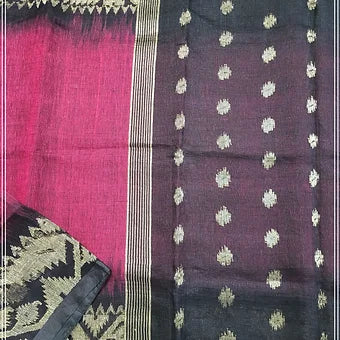 Linen Ikkat korat Jamdhani Saree