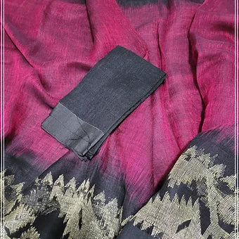Linen Ikkat korat Jamdhani Saree