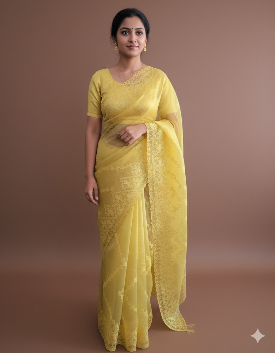 Organza Sequins Embroidery Saree