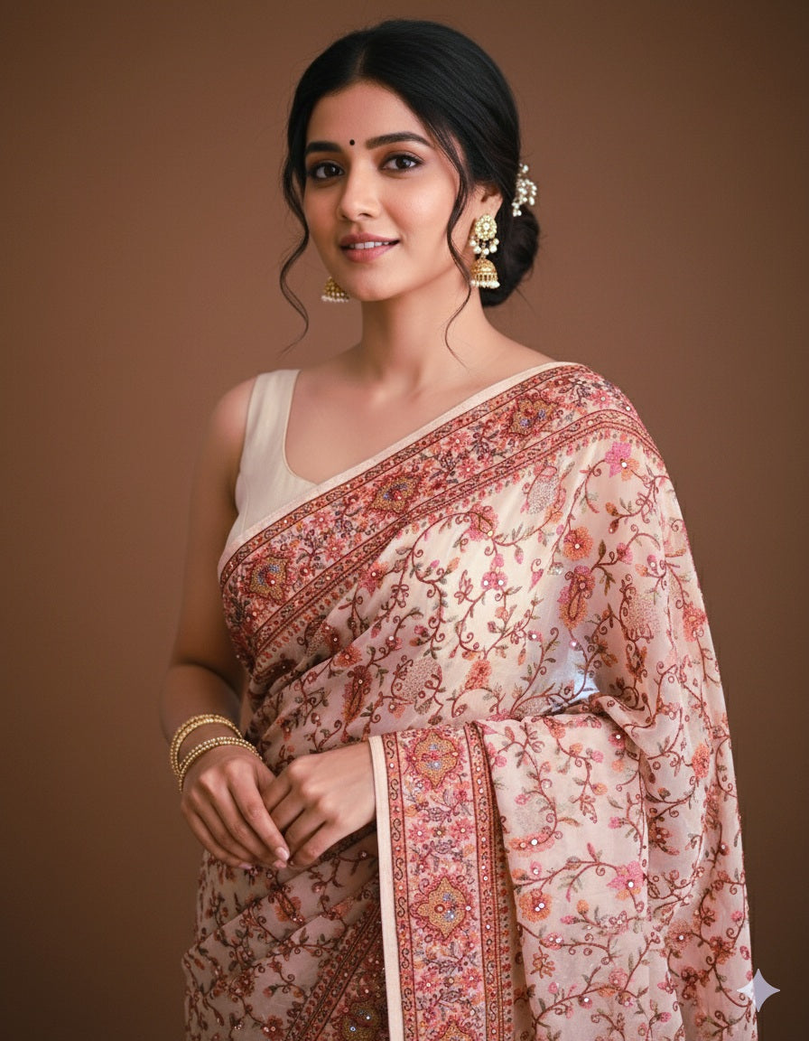 Premium Georgette Saree With Parsi Embroidery