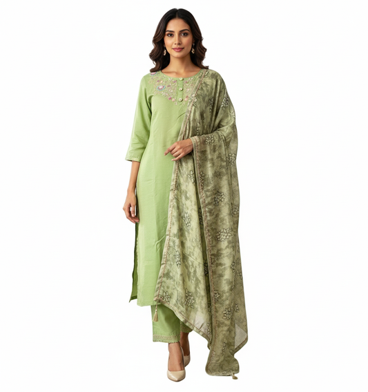 Salwar Suit With Printed Crepe Dupatta