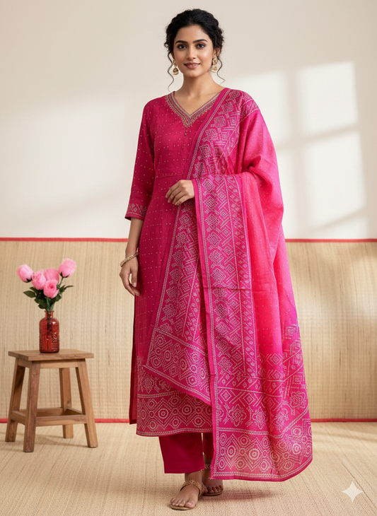 Crepe Bandhani Printed Salwar With Dupatta