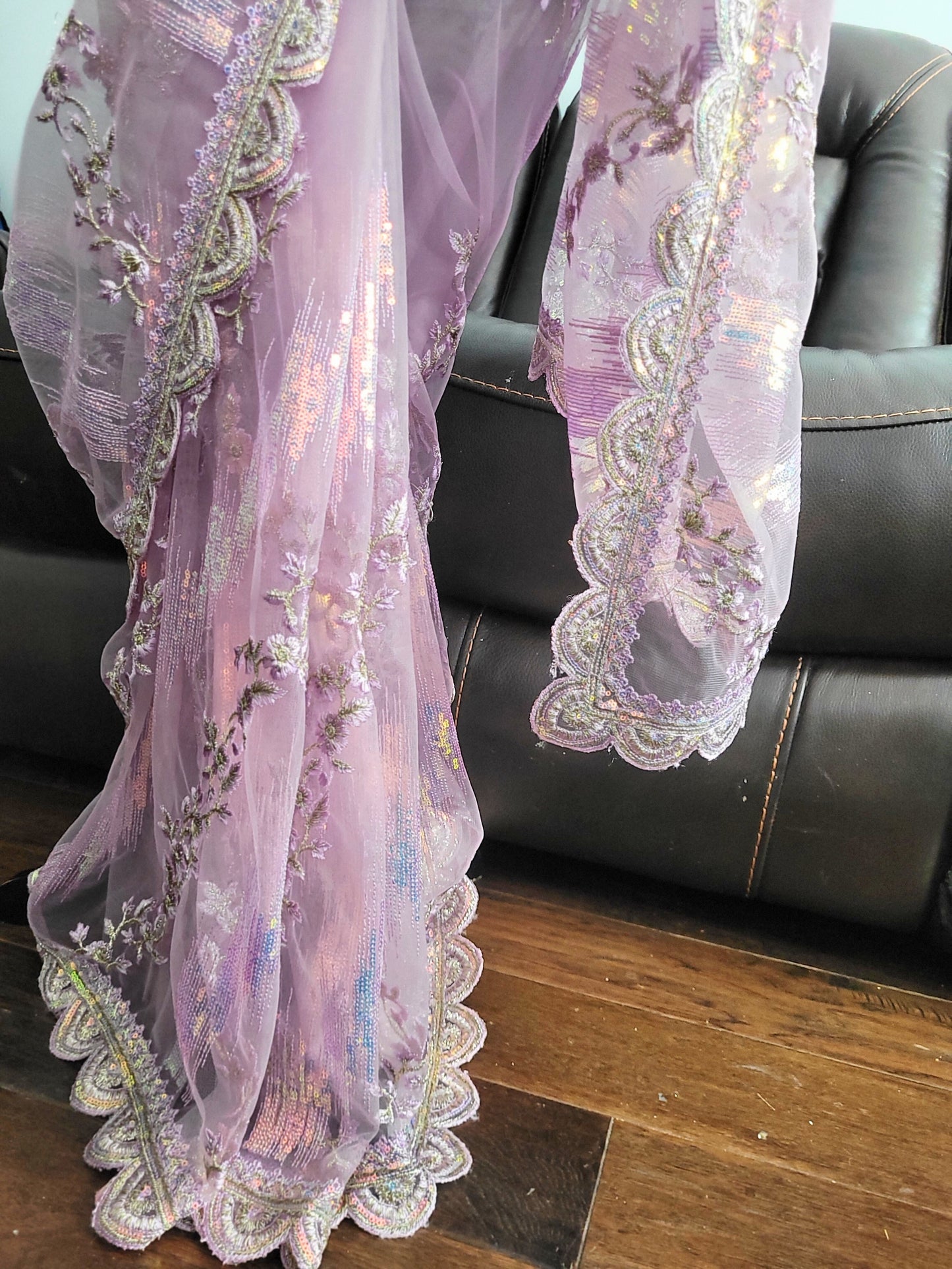 Premium Net Sequins Embroidery Saree