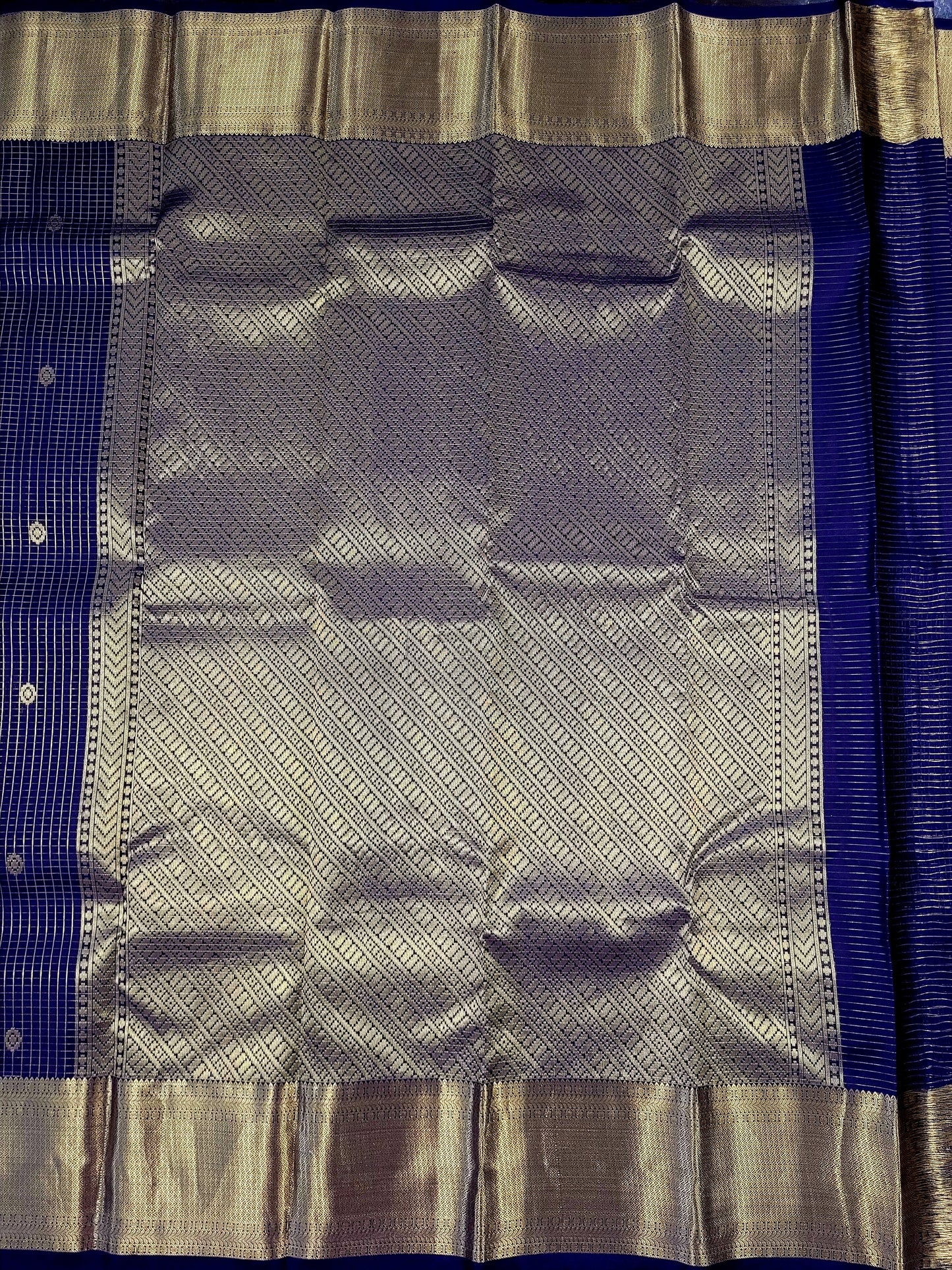 Pure Kanchipuram Handloom Silk Saree With Zari Checks