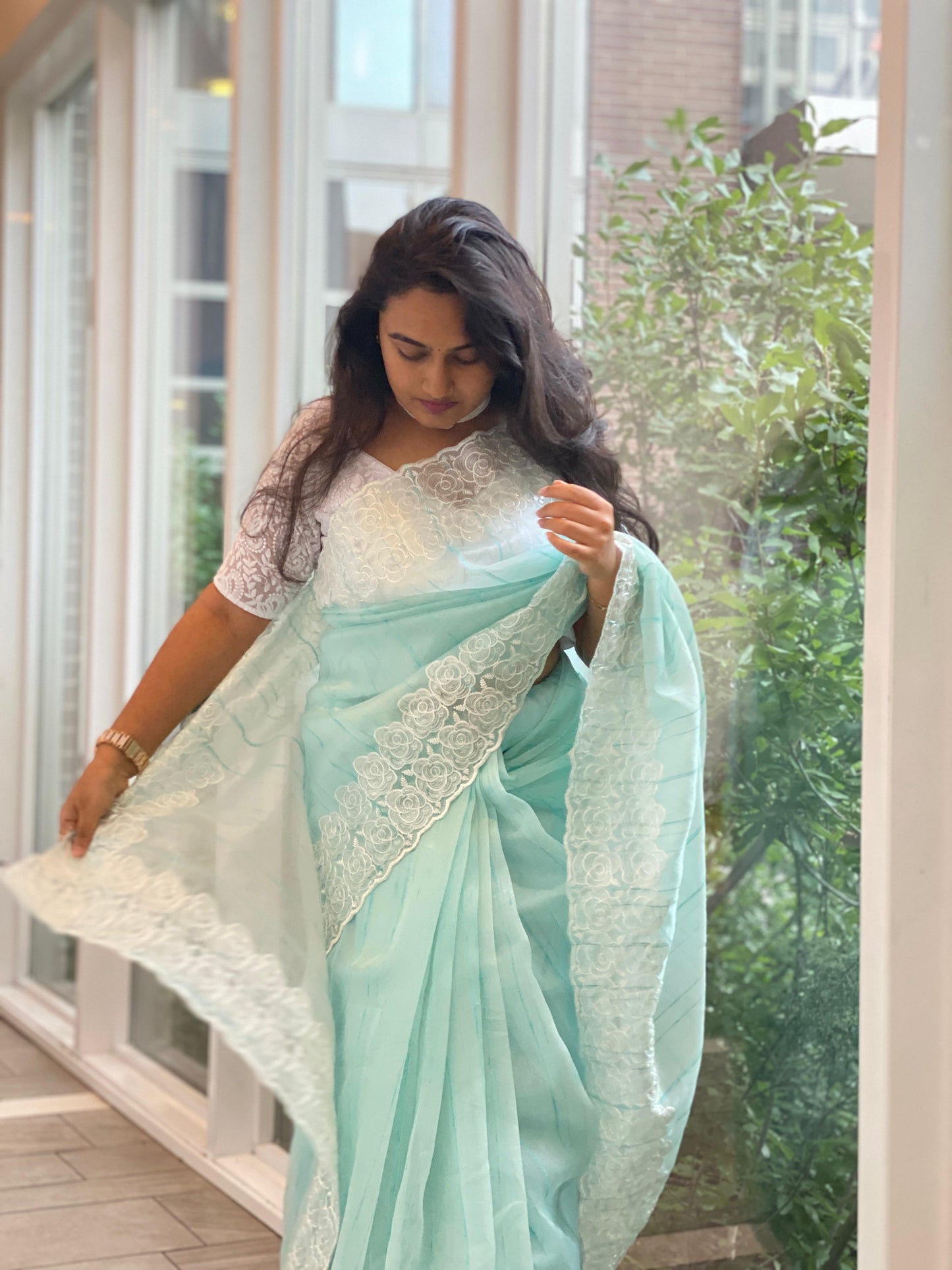 Organza Saree With Intricate Floral Embroidery