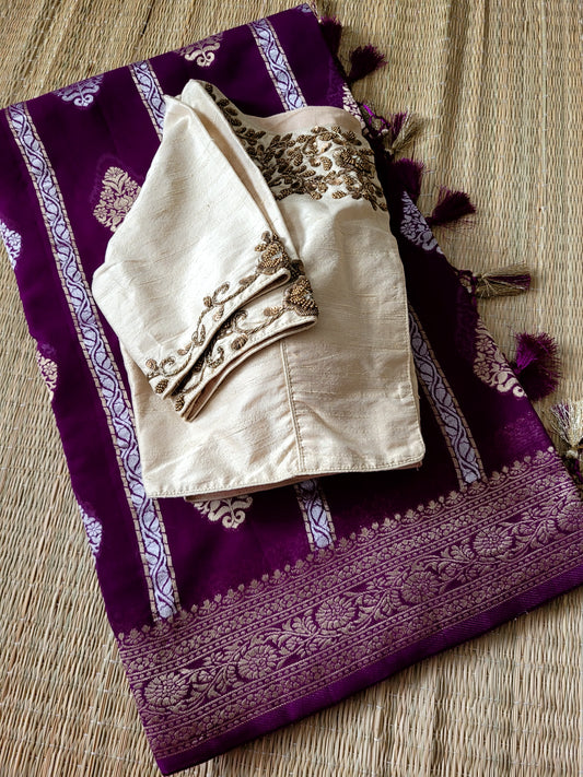 Banarasi Georgette Saree With Pure Raw Silk Zardosi Blouse