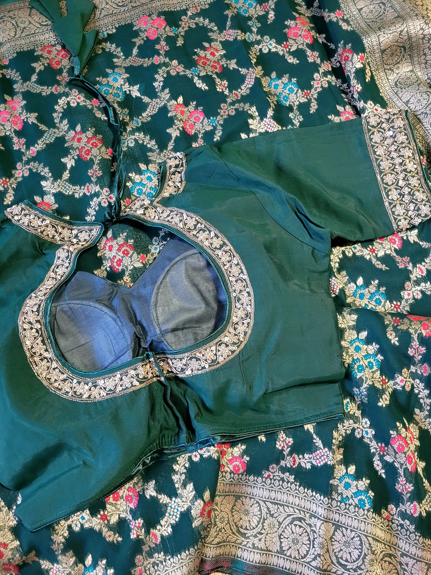 Pure Georgette Banaras Saree With Embroidery Blouse