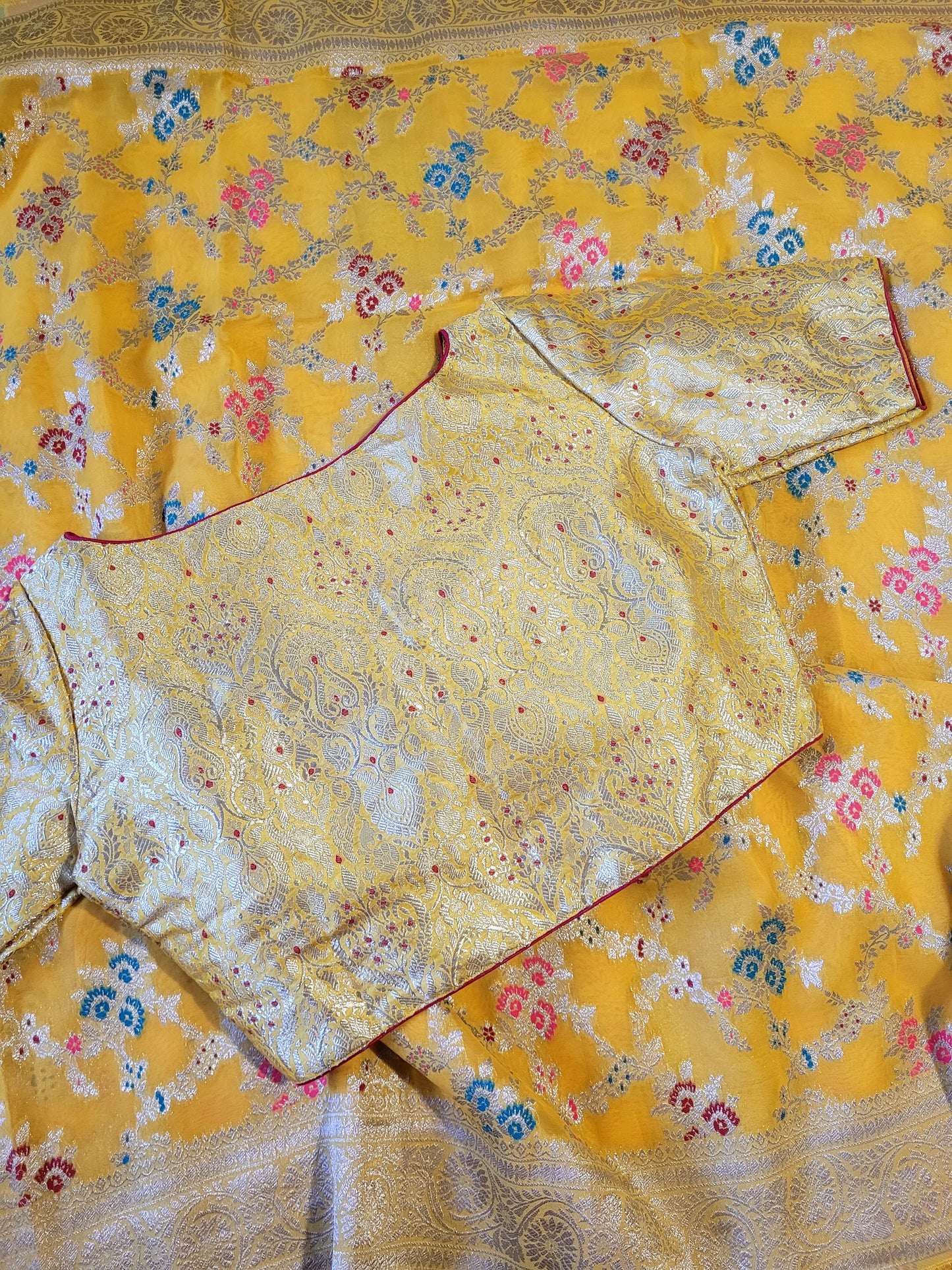 Pure Georgette Banaras Saree With Banaras Blouse