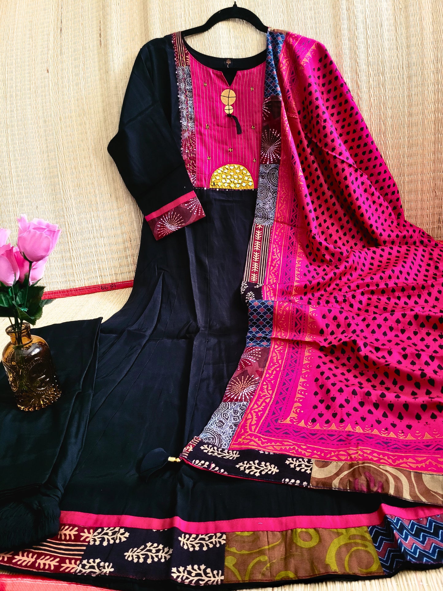 Modal Silk Anarkali Suit With Ajrakh Prints