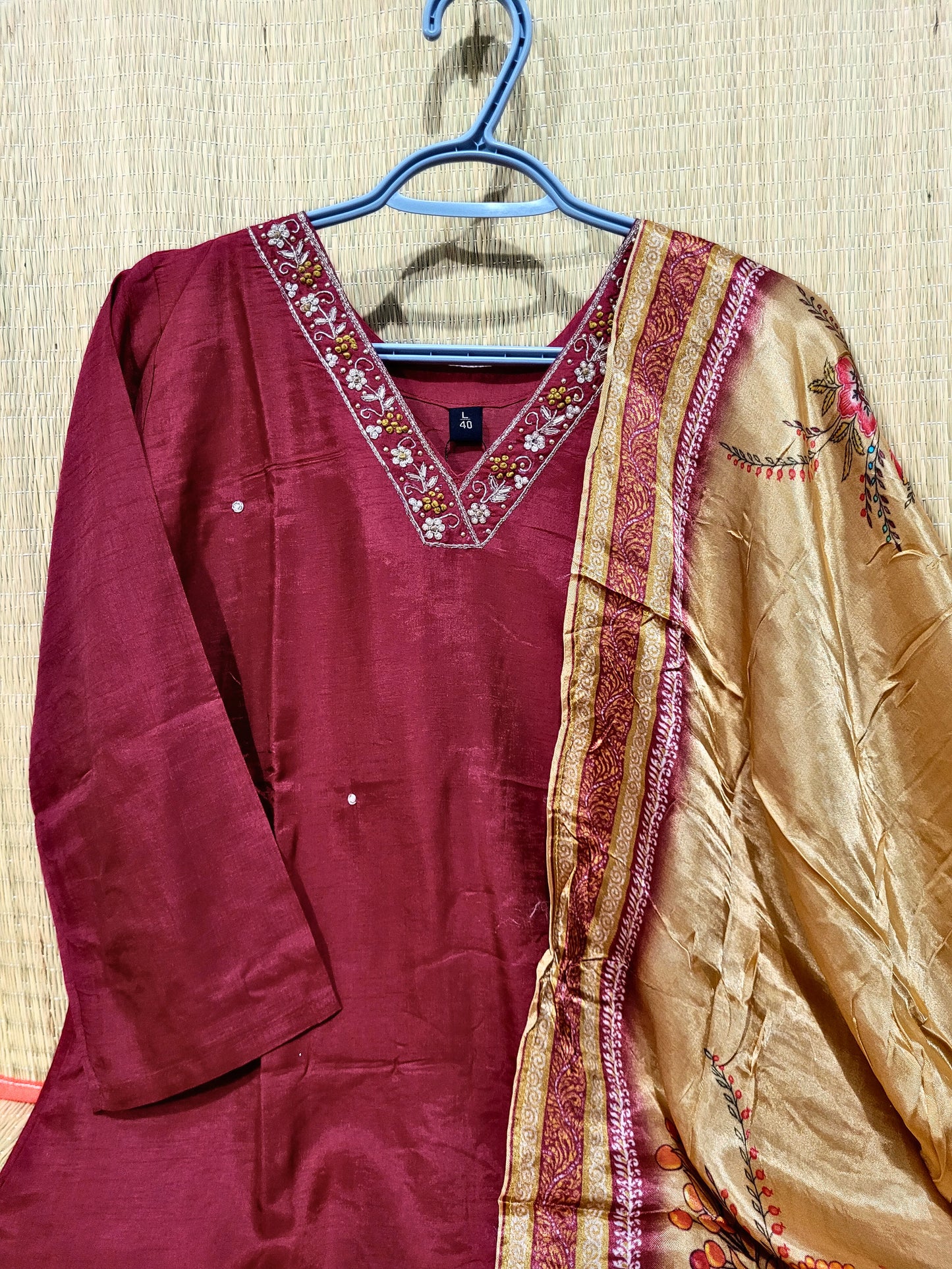 Silk Suit with Printed Gaji Silk Dupatta
