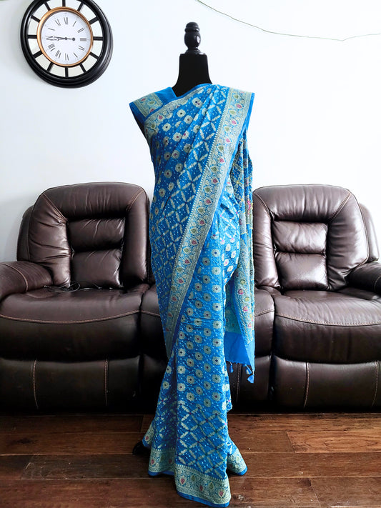 Dupion Silk Jangla Bandhani Saree