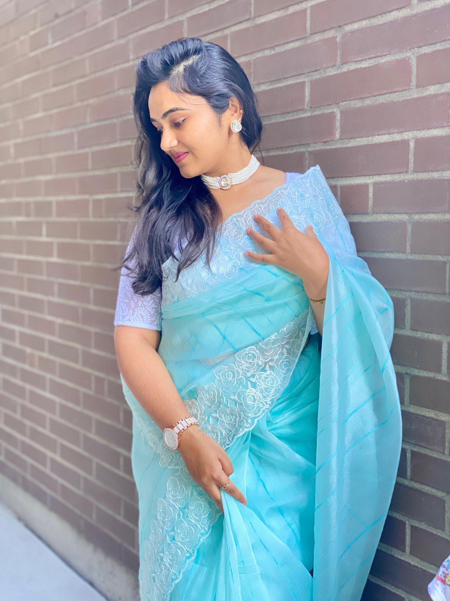 Organza Saree With Intricate Floral Embroidery