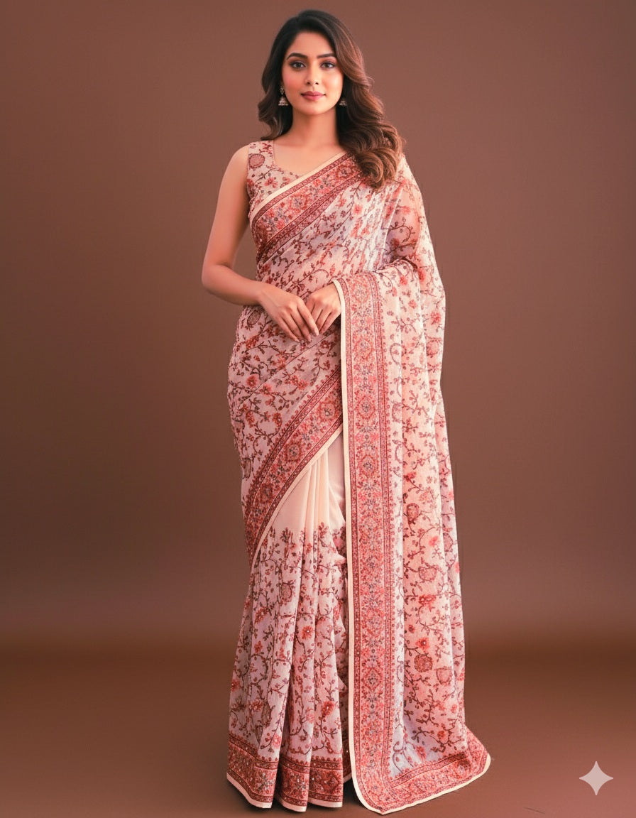 Premium Georgette Saree With Parsi Embroidery