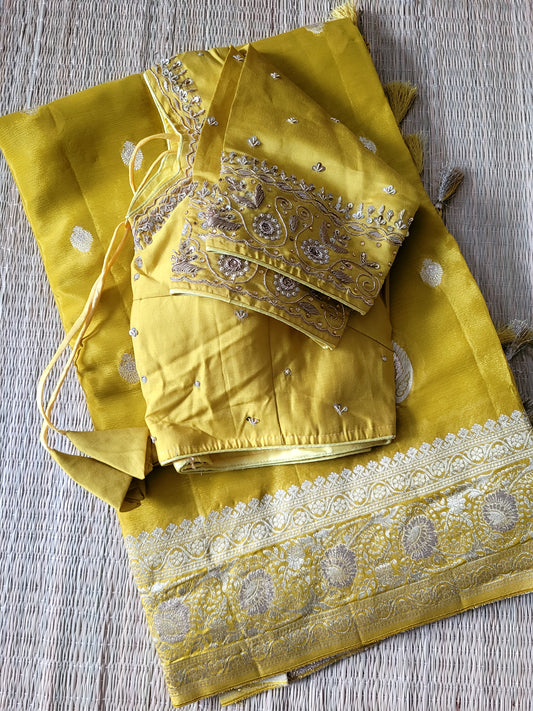 Satin Crepe Banarasi Saree With Blouse