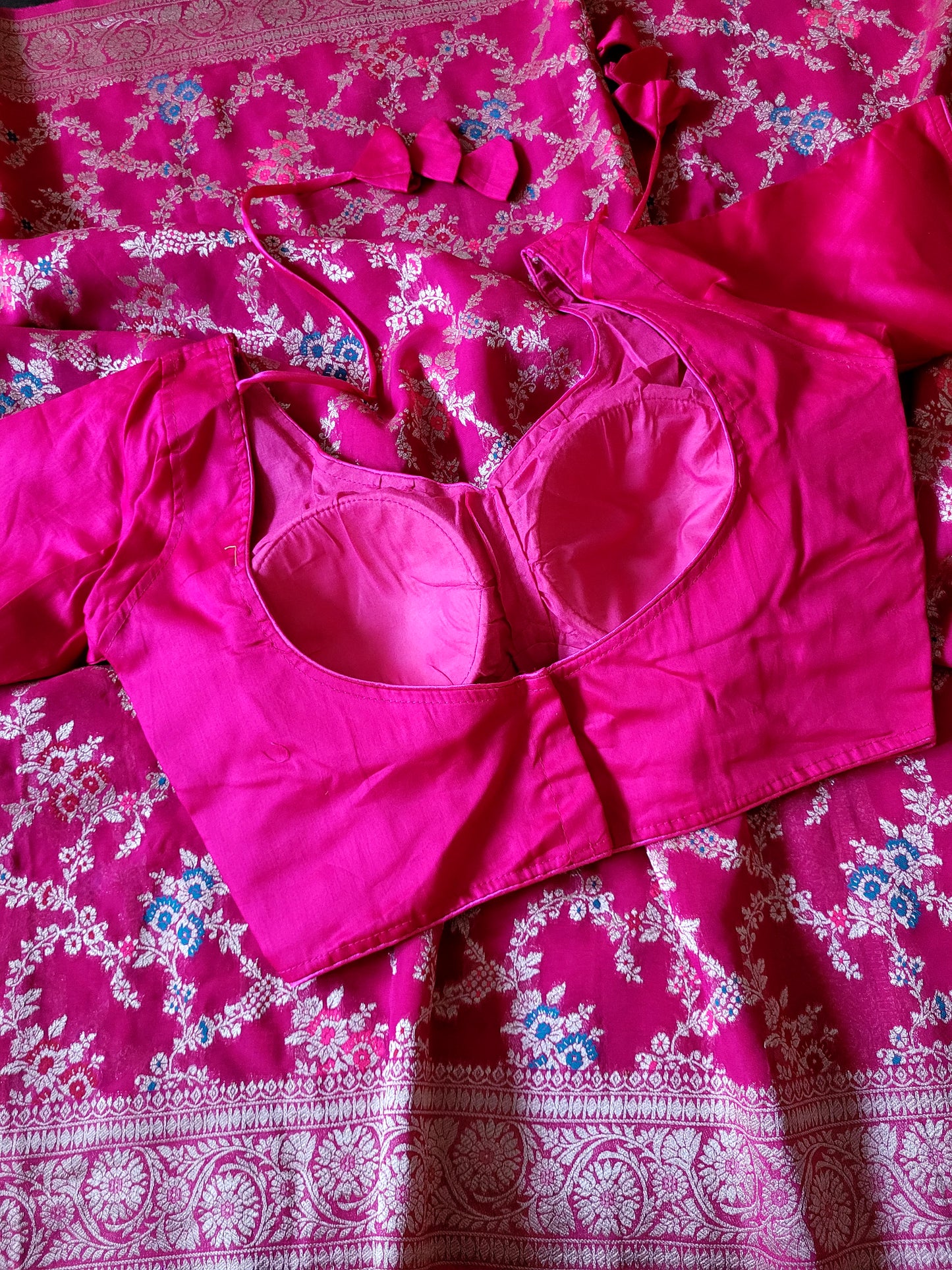 Pure Georgette Banaras Saree With Satin Silk Blouse