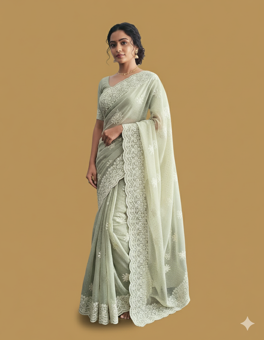 Exquisite Georgette Chikankari Saree