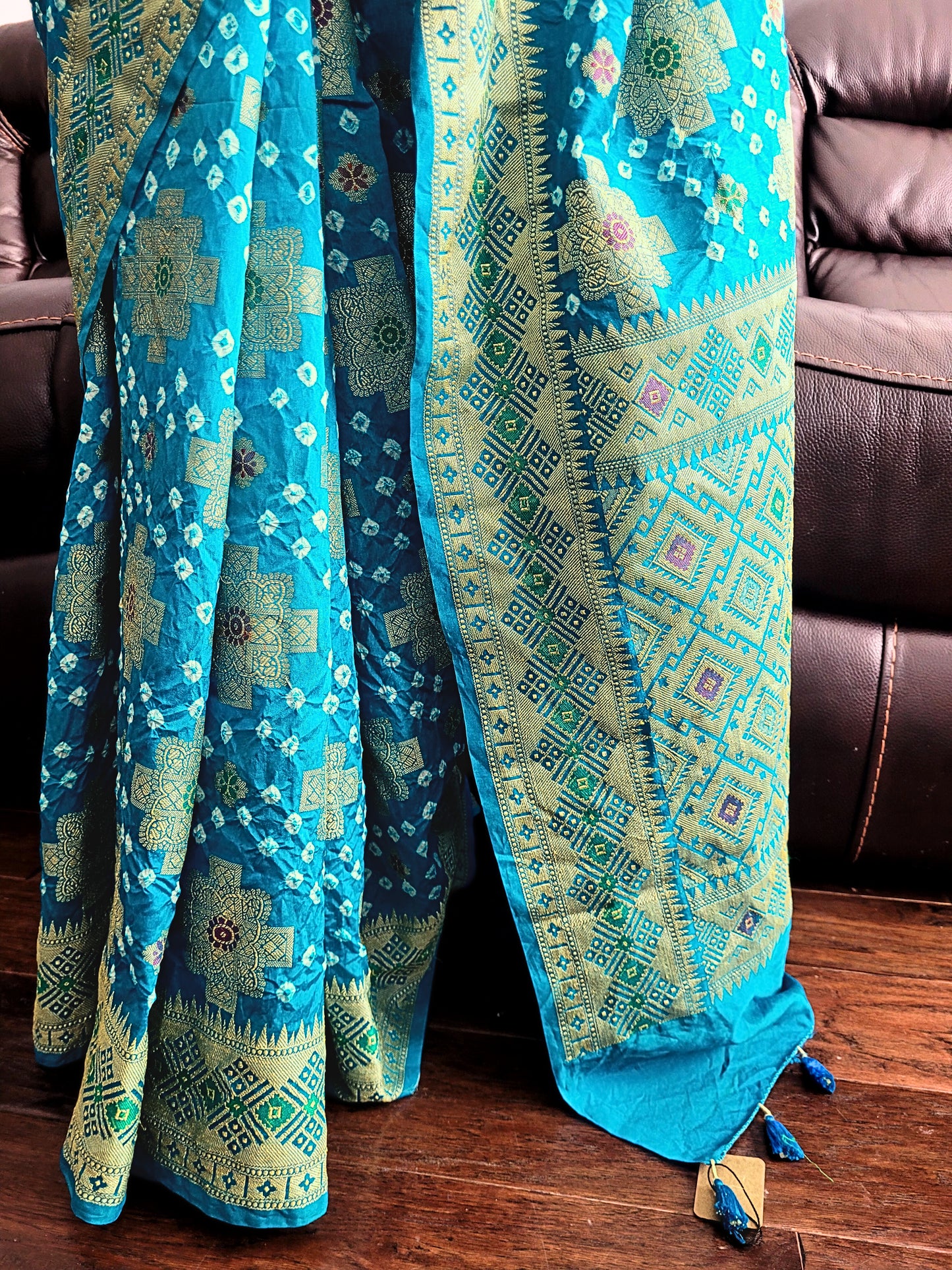 Dupion Silk Bandhani Jangla Saree