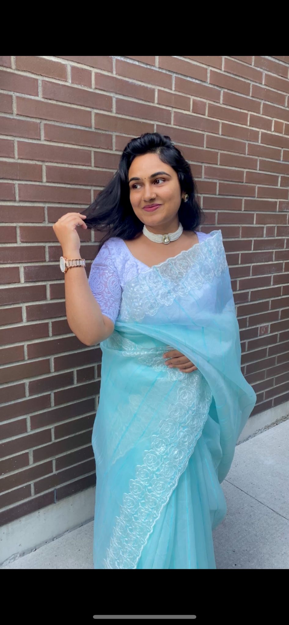 Organza Saree With Intricate Floral Embroidery