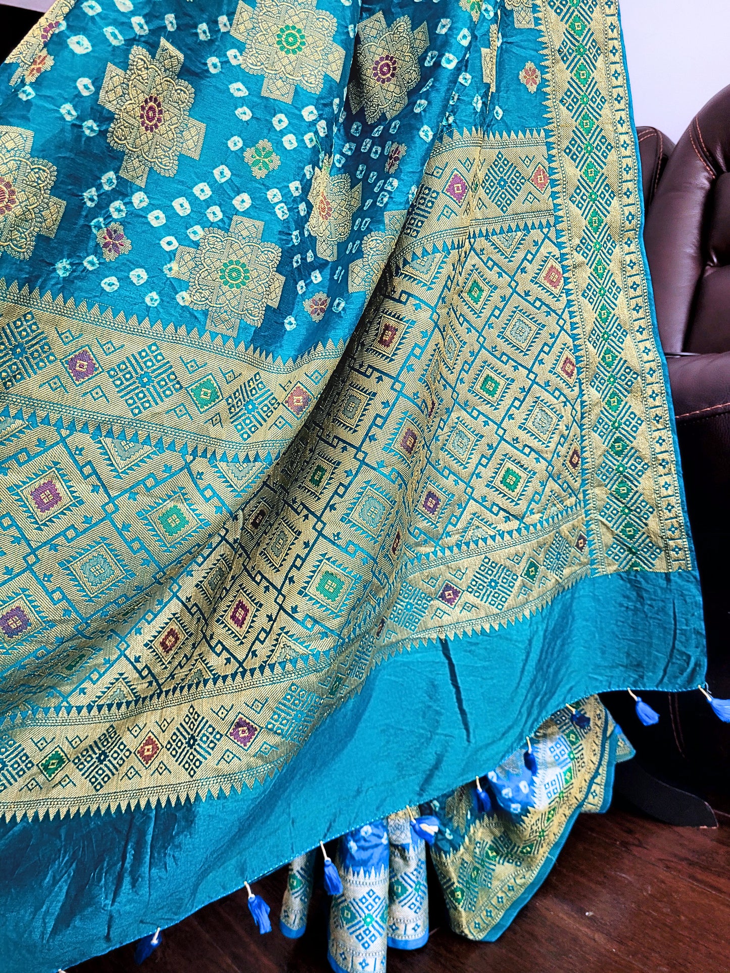 Dupion Silk Bandhani Jangla Saree