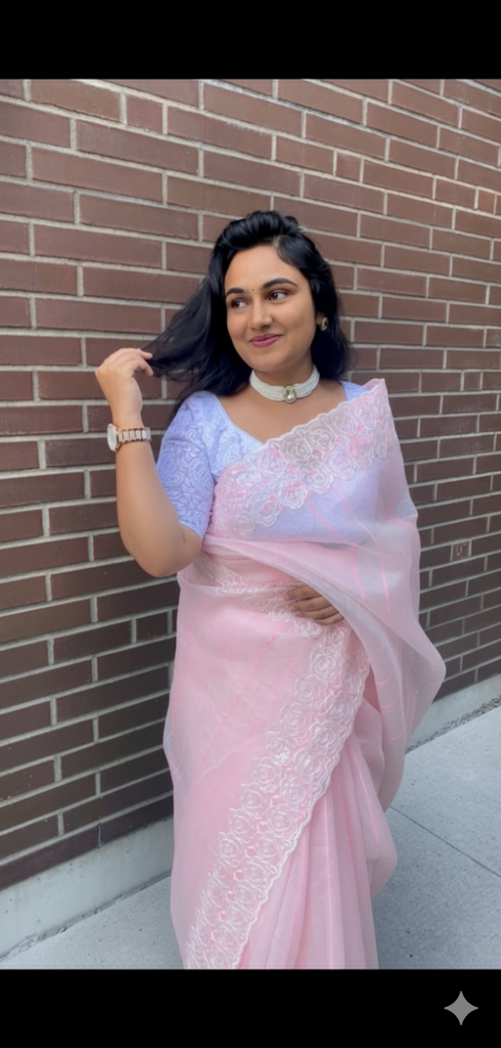 Organza Saree With Intricate Floral Embroidery