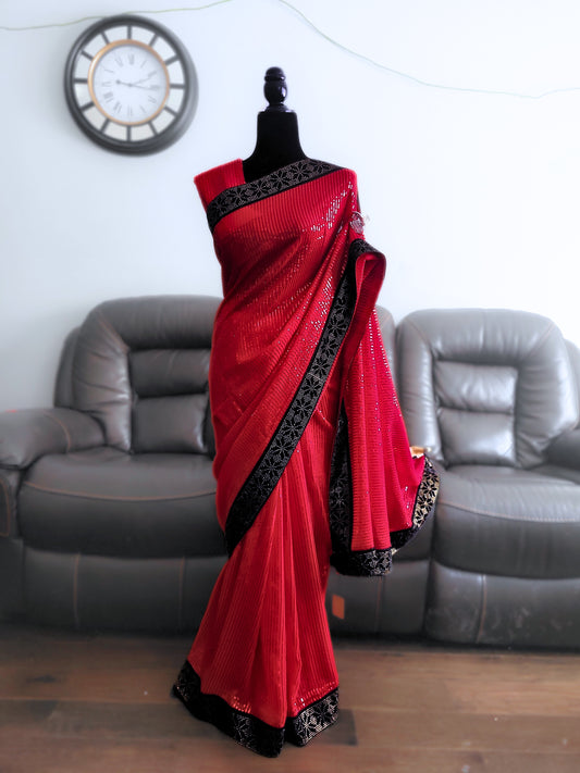 Premium Georgette Sequins Embroidery Saree