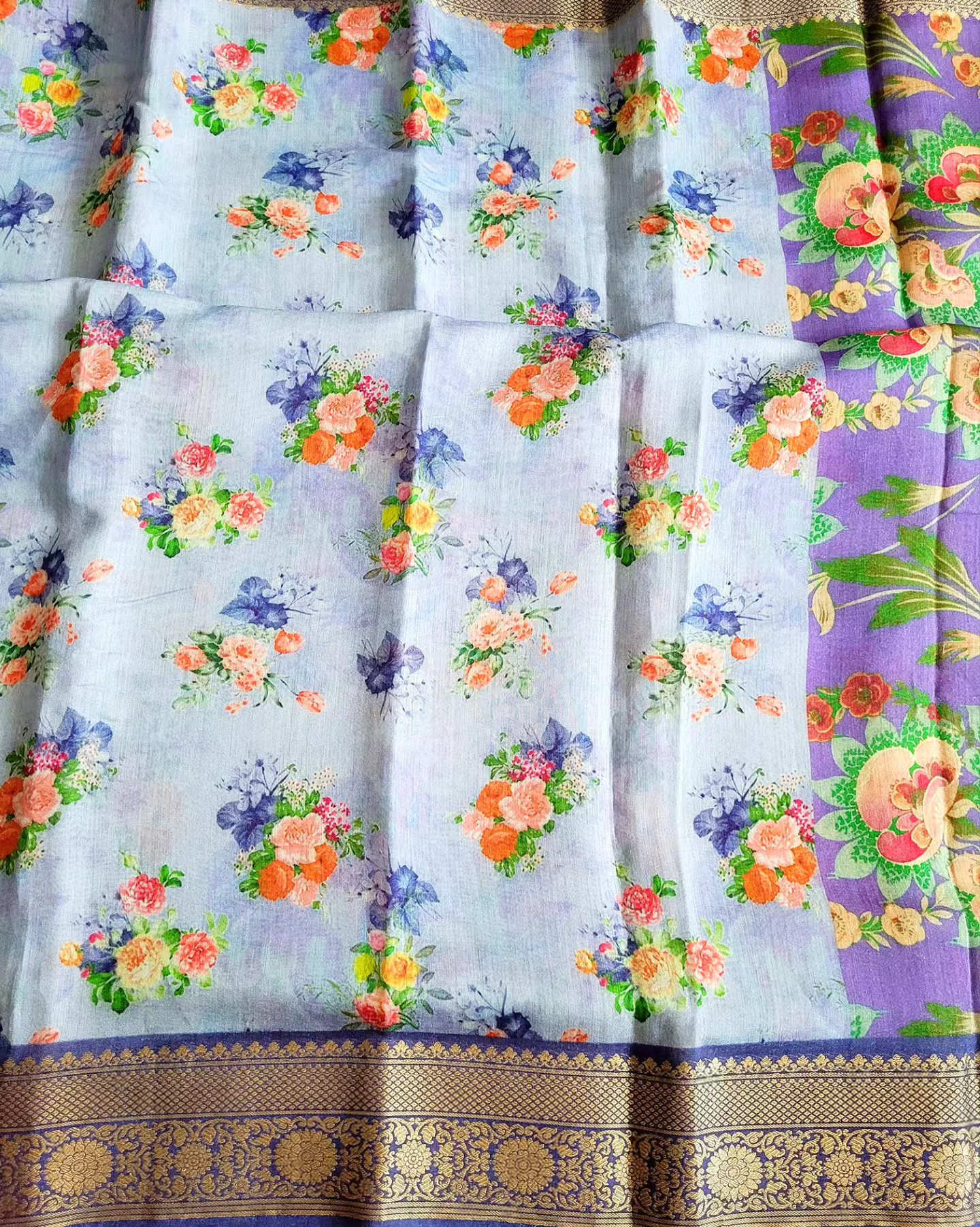 Banaras Munga Floral Printed Saree