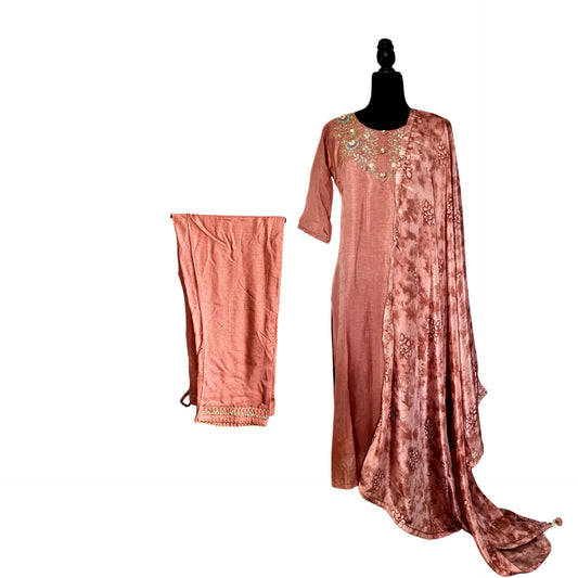 Salwar Suit With Printed Crepe Dupatta