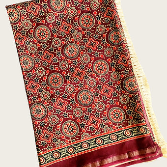 Ajrakh Block Printed Saree