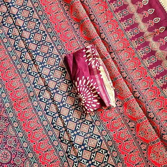 Ajrakh Block Printed Saree