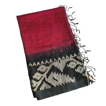Linen Ikkat korat Jamdhani Saree