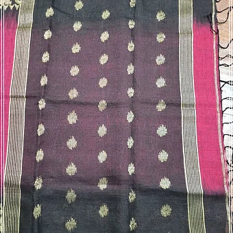 Linen Ikkat korat Jamdhani Saree