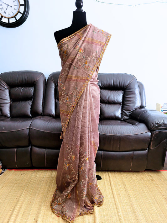 Crushed Tissue Saree With Embroidery