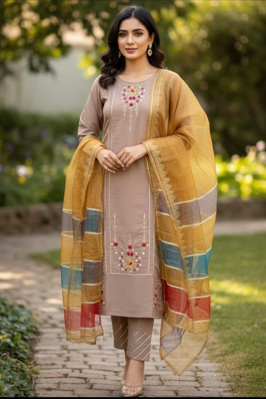 Muslin Salwar With Organza Dupatta