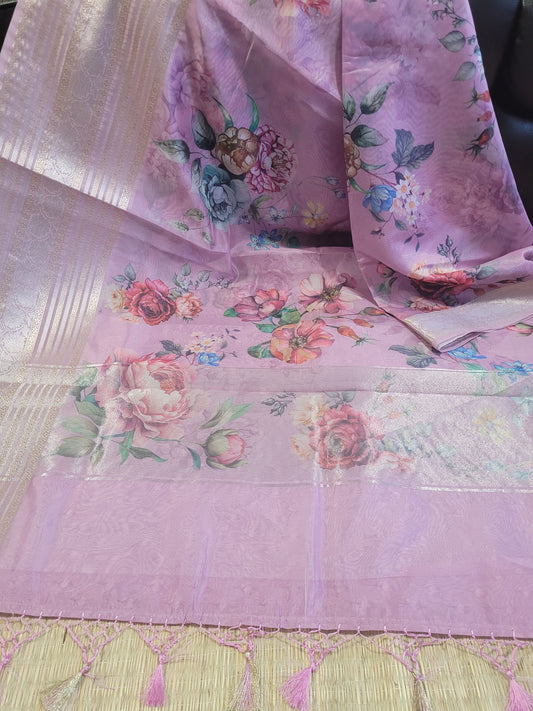 Printed Organza Banaras Saree