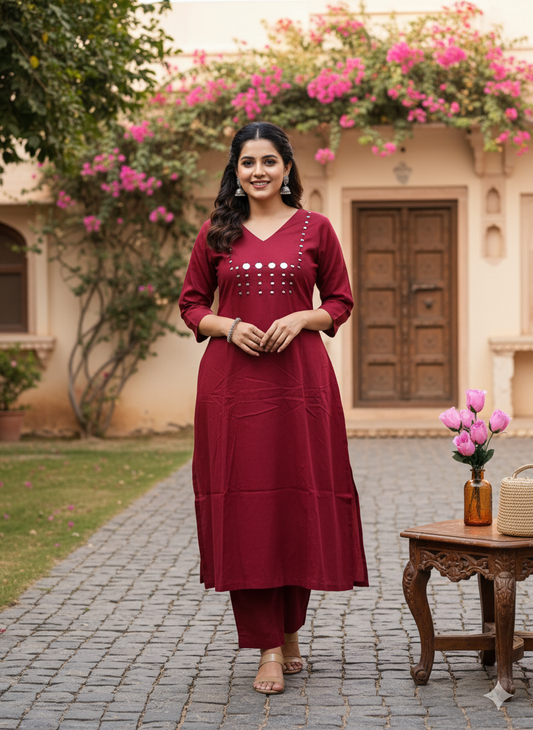 Cotton Embroidery Co-ord Set