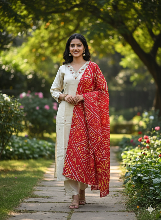 Pure Shimmer Tissue Salwar With Bandhani Dupatta