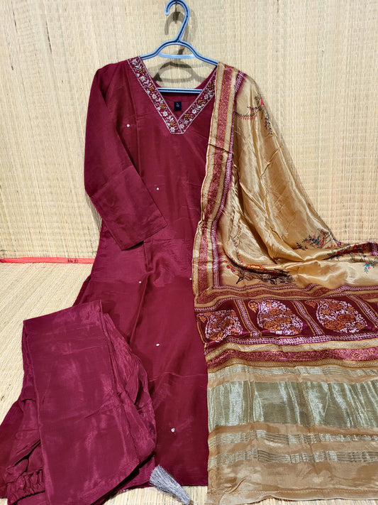 Silk Suit with Printed Gaji Silk Dupatta