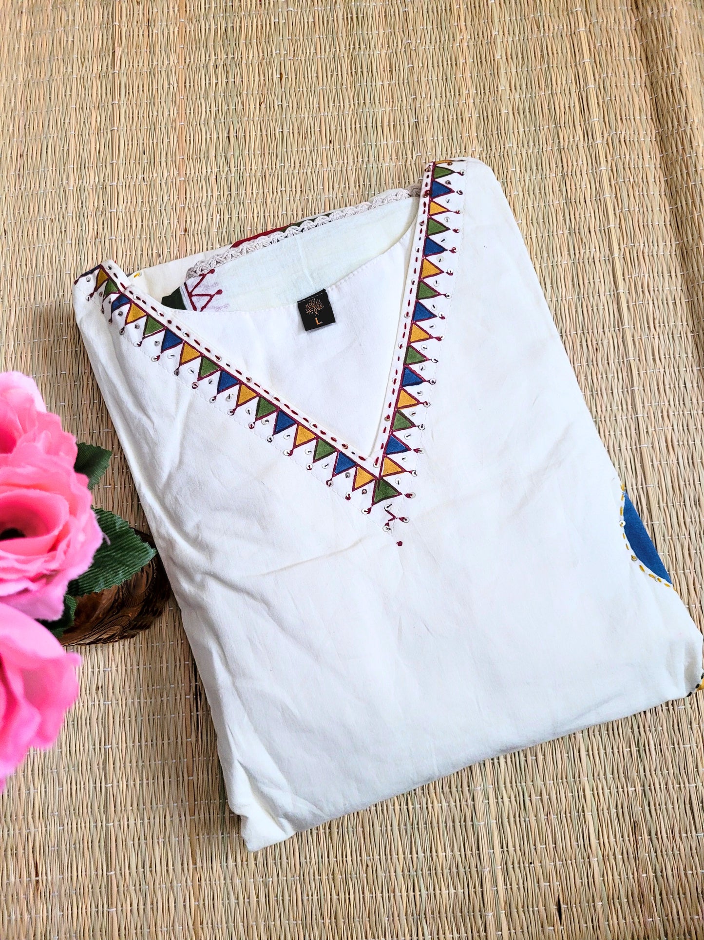 Khadi Cotton Block Printed Salwar With Katha Work