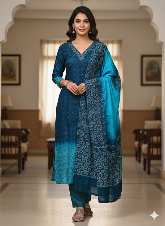 Crepe Bandhani Printed Salwar With Dupatta