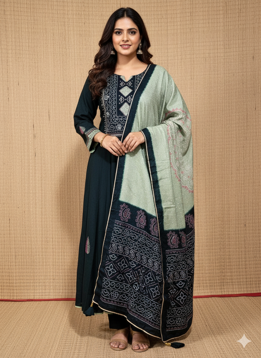 Muslin Anarkali Suit With Dupatta