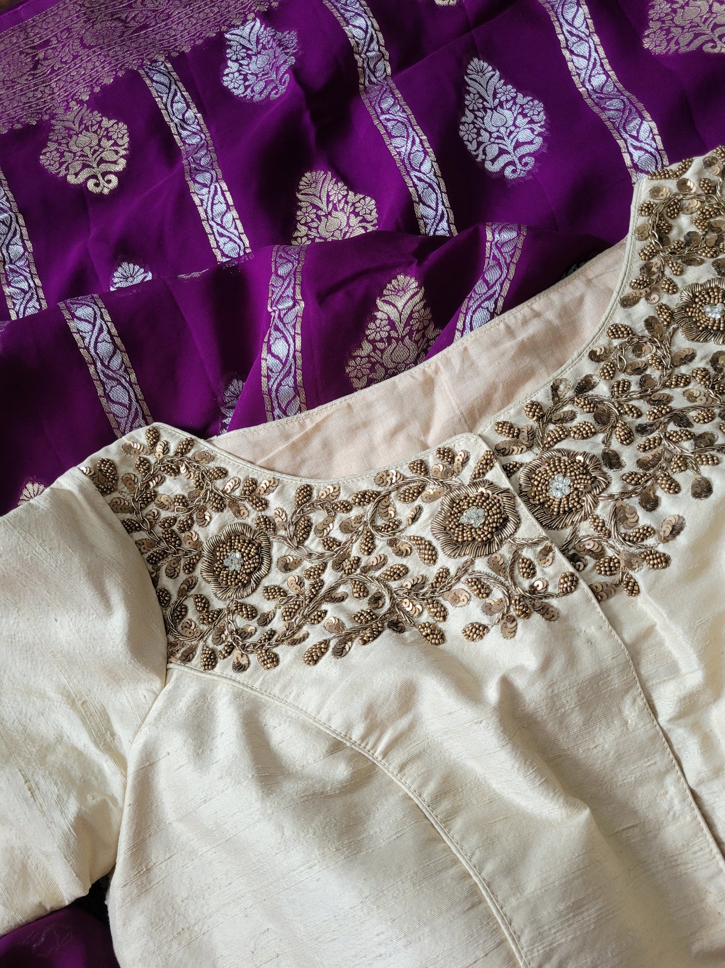 Banarasi Georgette Saree With Pure Raw Silk Zardosi Blouse