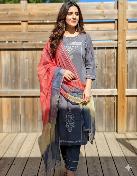 Muslin Salwar With Organza Dupatta