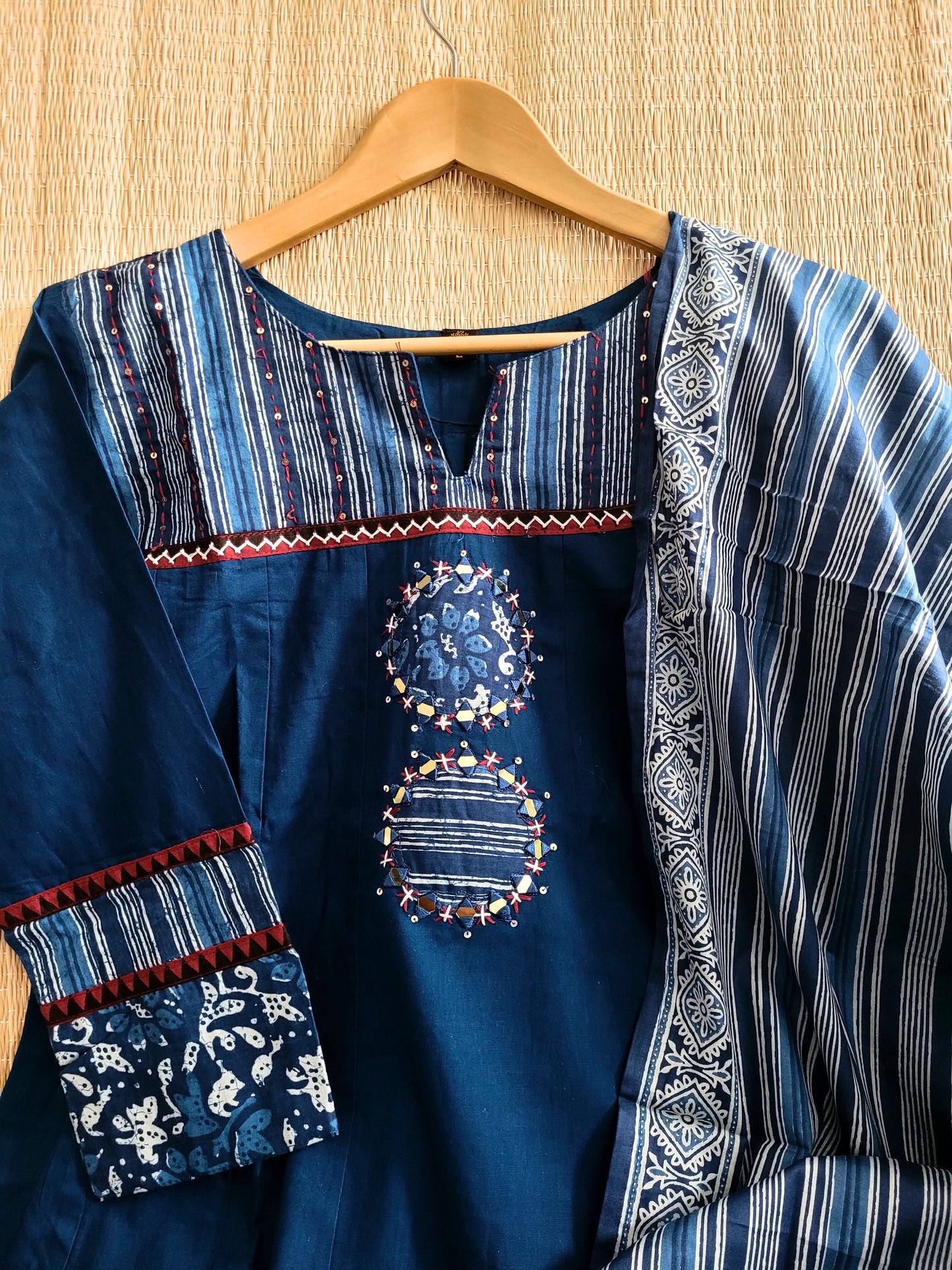 Cotton Anarkali Suit With Ajrakh Prints
