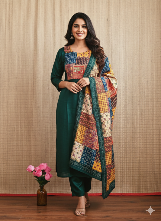 Modal Silk Salwar Suit With Ajrakh Prints