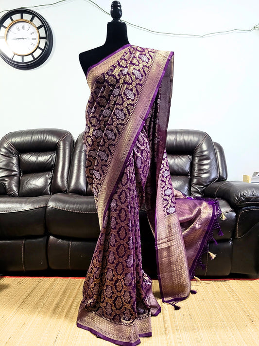 Premium Khadi Banaras Georgette Saree